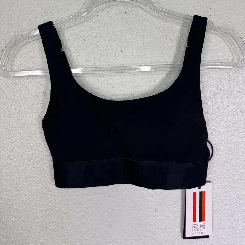 P.E Nation Backcheck Sports Bra Womens XS Black Logo Band NEW - Picture 1 of 7